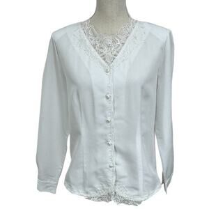 "KATHIE LEE" Vintage,Lacy,Sheer,Button‎ Blouse,Angel,Pure,Cottage Core,Feminine